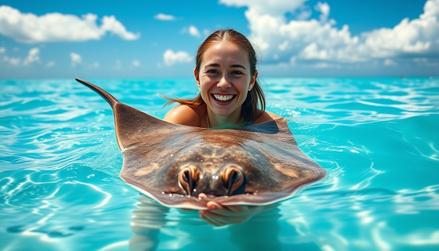A woman enjoys swimming with Southern Stingrays in Antigua.