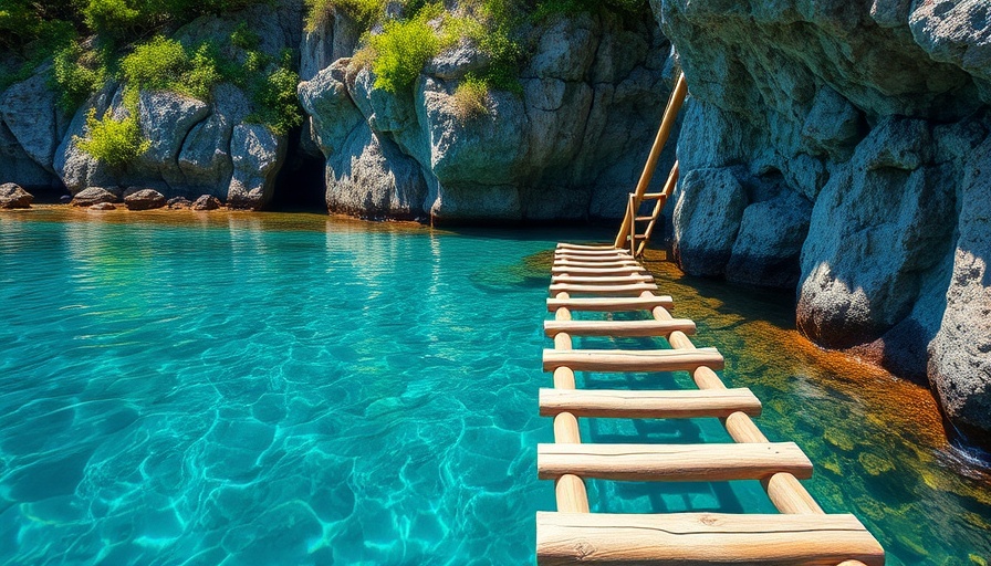 Rustic ladder descending into turquoise sea, symbolizing starting over from zero.