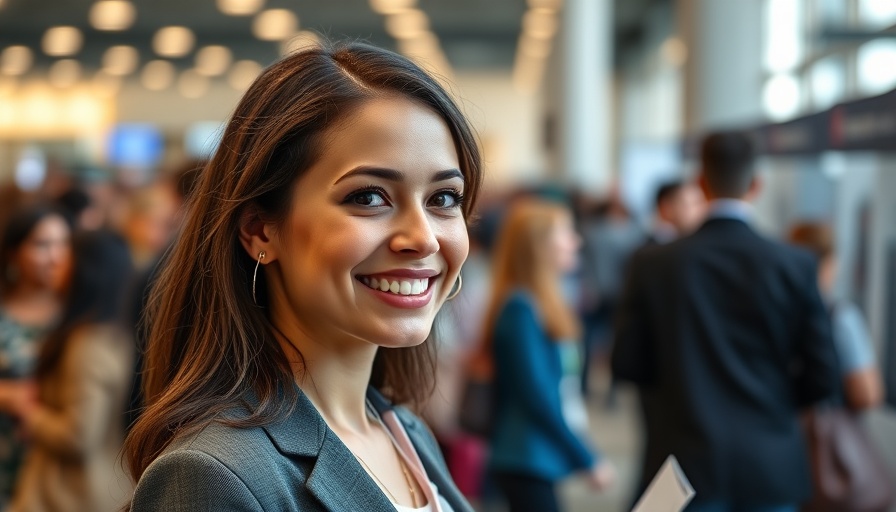 Professional young woman smiling at Mega South Florida Job Fair.