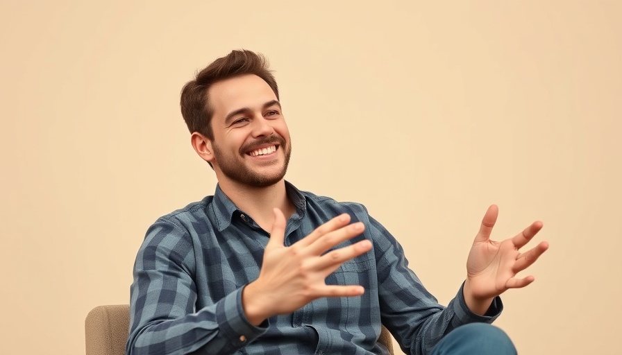 Casual man smiling seated in a studio, soft lighting.