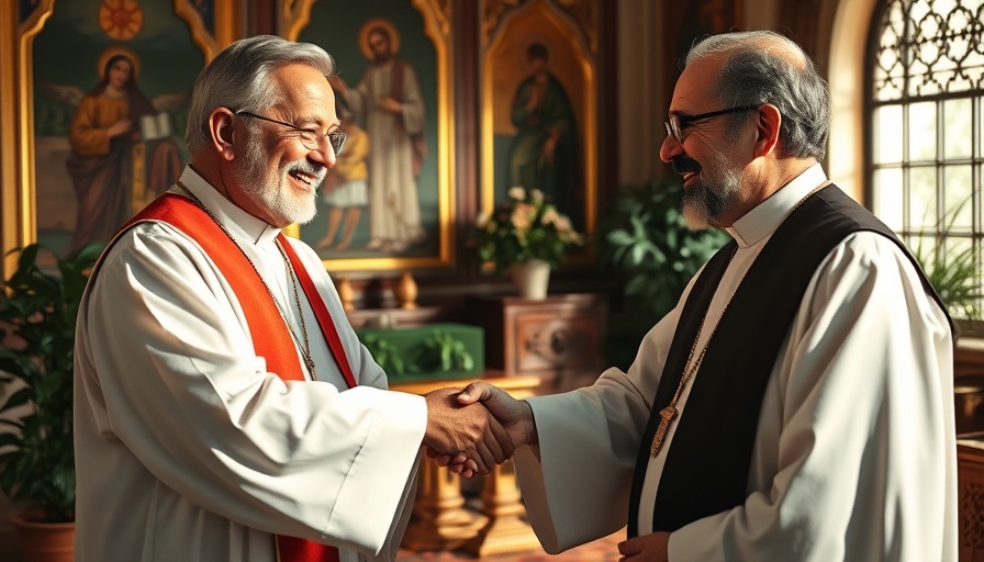 Friendly interaction in ornate room reflects Pope Francis leadership philosophy.