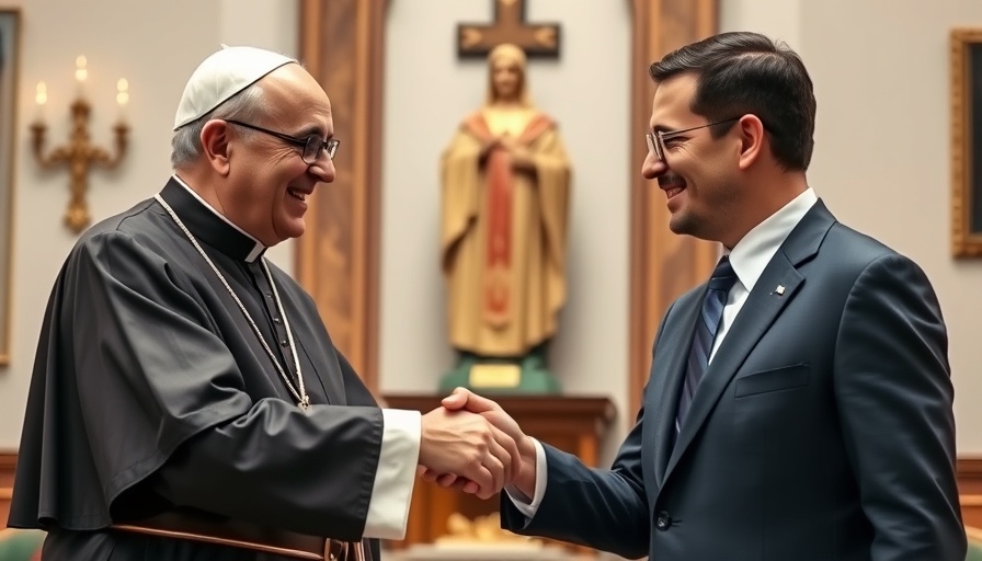 Pope Francis meeting with a man, highlighting food justice.