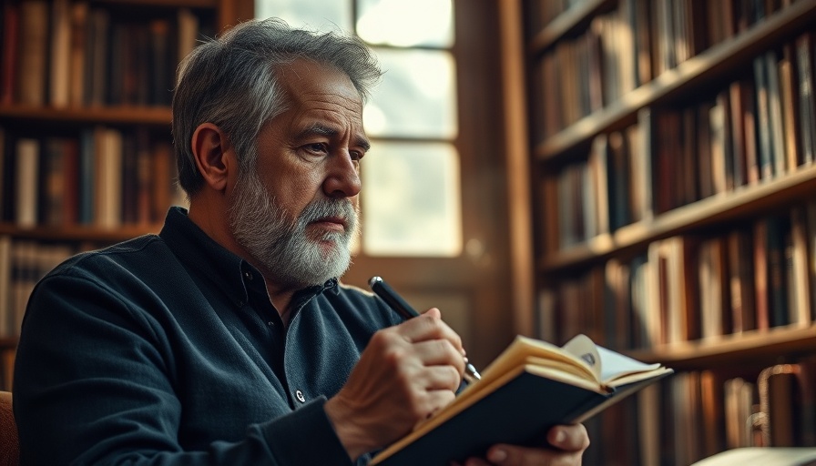 Contemplative person seeking truth after 10 years of doubt in a cozy study.