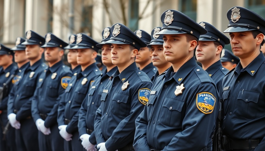 Police in uniform standing in formation, symbolizing neutrality.