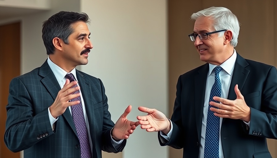Men in suits discussing budget debate in office setting.