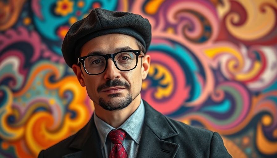 Vibrant portrait of a distinguished man in abstract artscape, community impact theme.