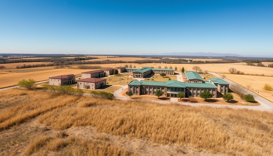 Aerial view of school campus with dry grounds for Green Pond High early dismissal.
