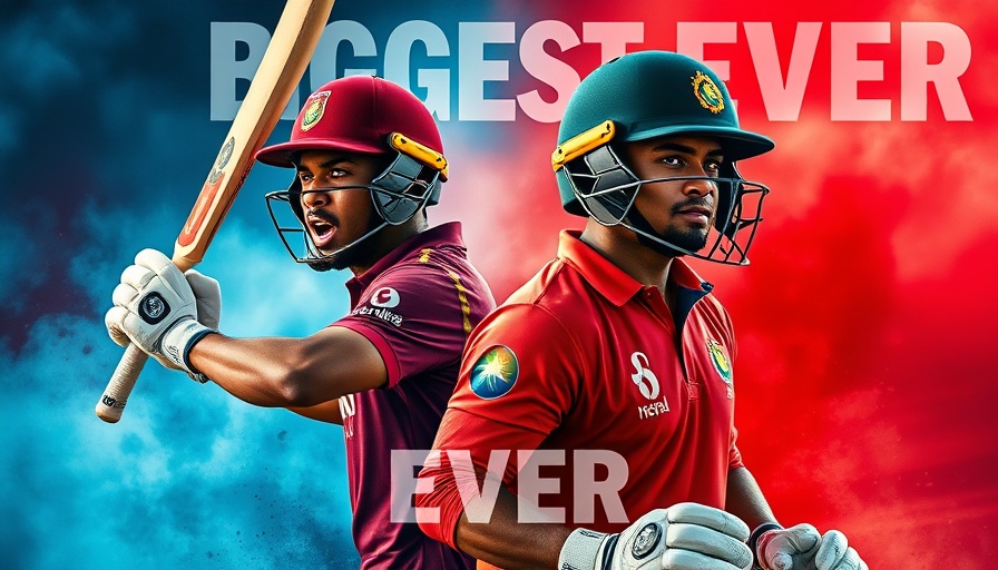 Dynamic poster of West Indies vs Nepal historic T20I series.