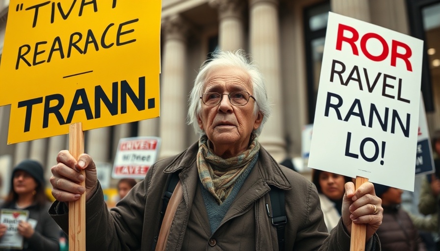 Protest against 2025 immigration ban in New York; participant holds banners.