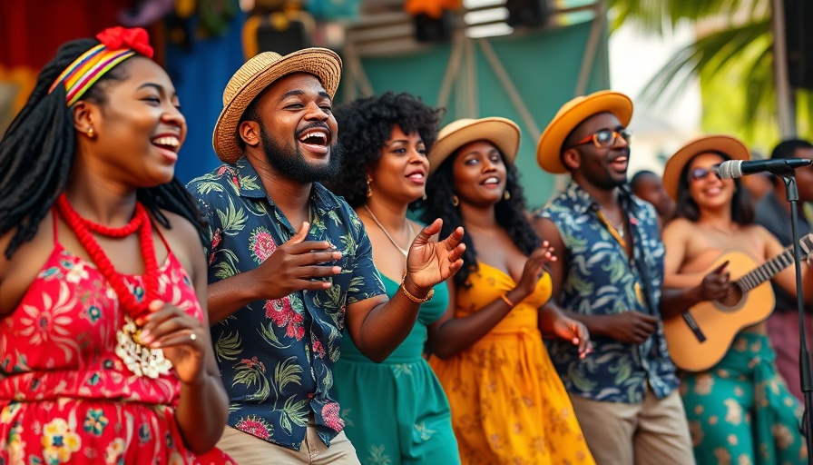Caribbean performers at Braata Productions Unplugged singing energetically on stage.