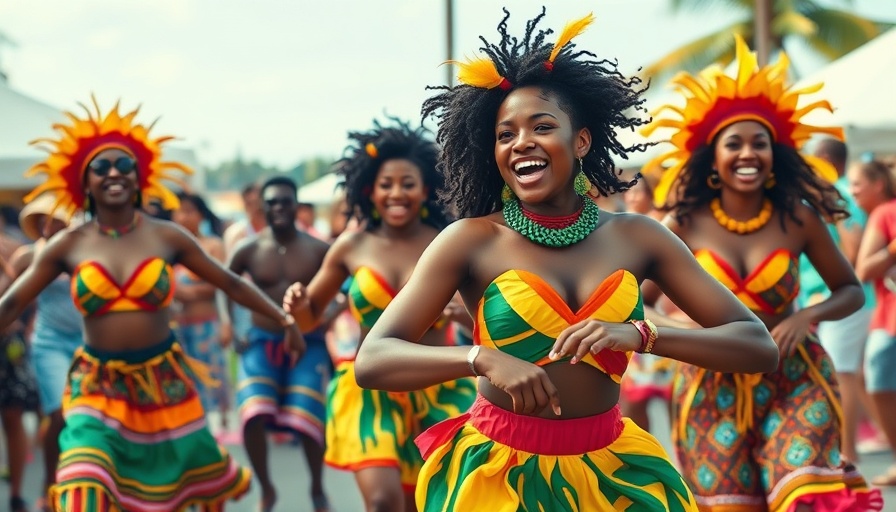 Colorful dancers at Caribbean American Heritage Festival performing.