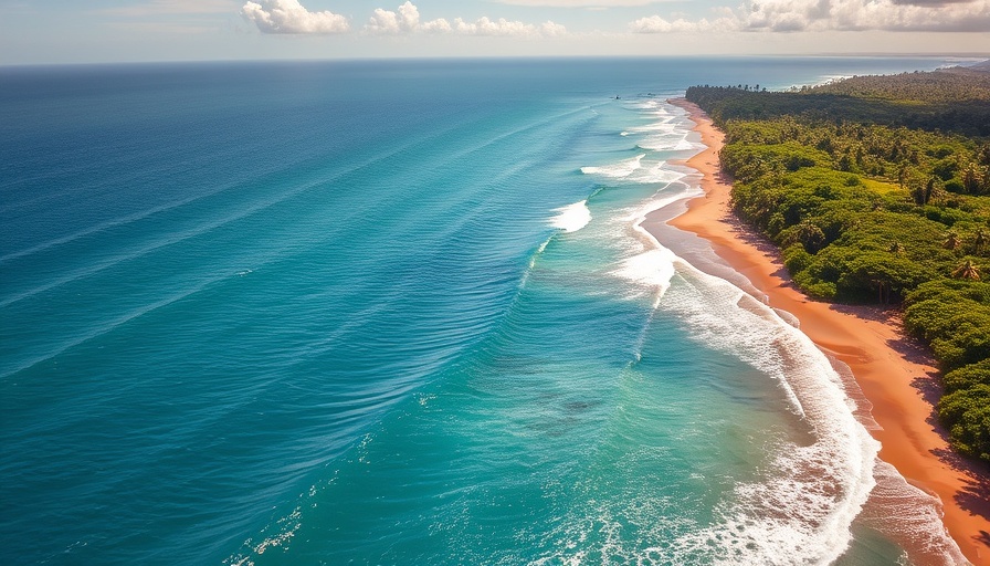 Scenic aerial view illustrating Jamaica's coastline, highlighting natural beauty.