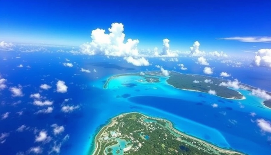 Aerial view of Cayman Islands coastline with vibrant blue ocean.