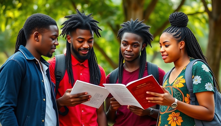 Jamaican students discussing US visa social media requirement outdoors.