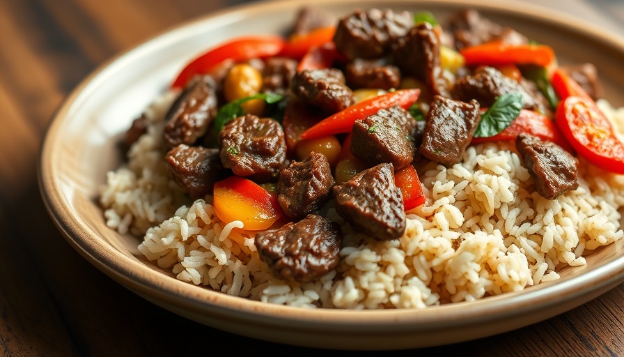 Best Food in Haiti: Close-up of Haitian beef stir-fry dish with vegetables