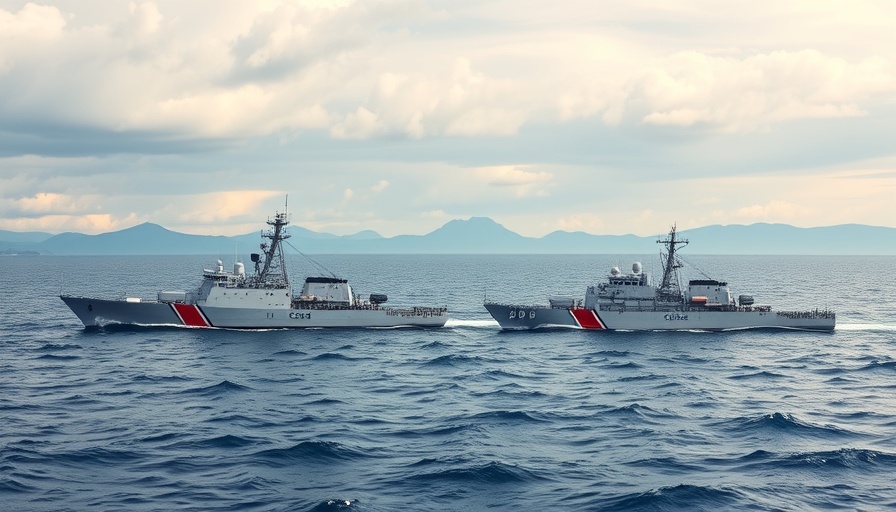 US Coast Guard joint operations with other nations' ships on calm waters.