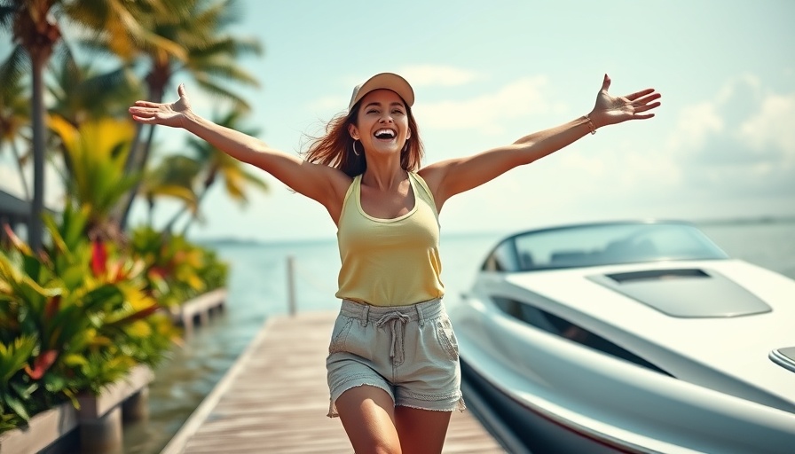 Dock and Dine Experience Fort Myers: woman celebrating on dock near boat.