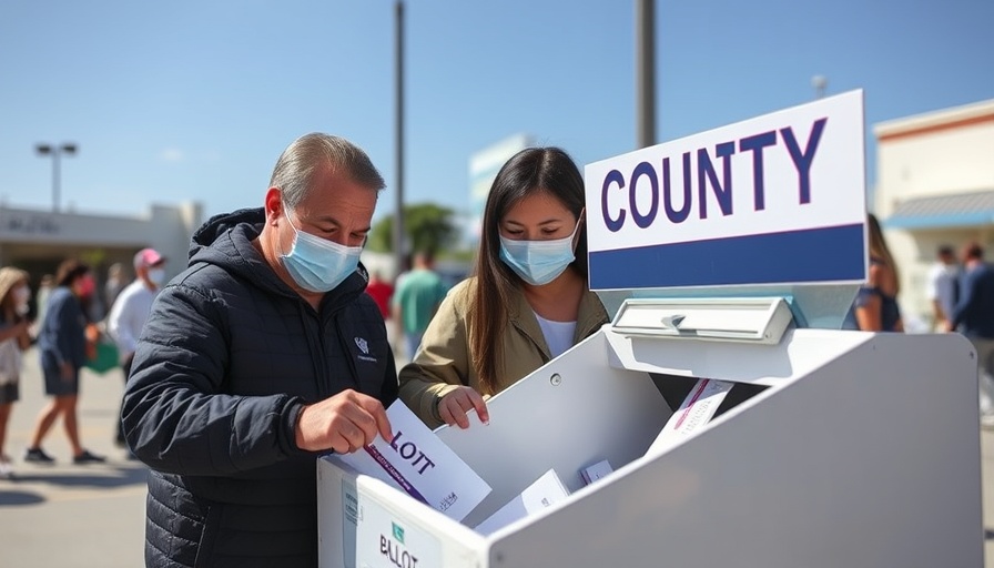 Voters wearing masks near Miami ballot drop box during mayoral election delay.