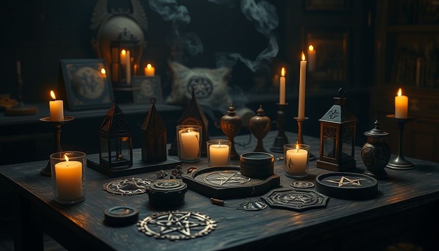 Mysterious mystical artifacts for Obeah spell defense on a wooden table.