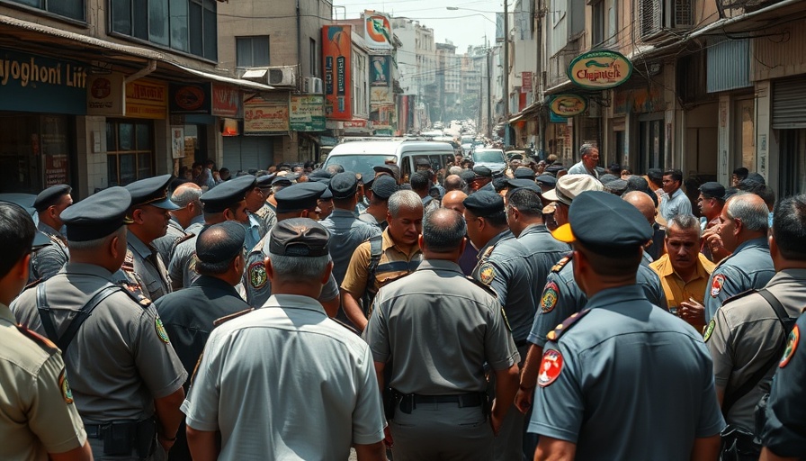Jamaica police interaction news, crowded street scene with discussion.
