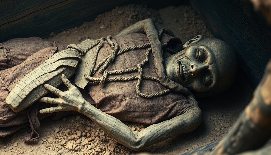 Ancient mummified corpse in Westmoreland archaeological dig site.