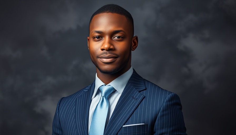 Portrait of a powerful Black leader in Miami in a blue suit.