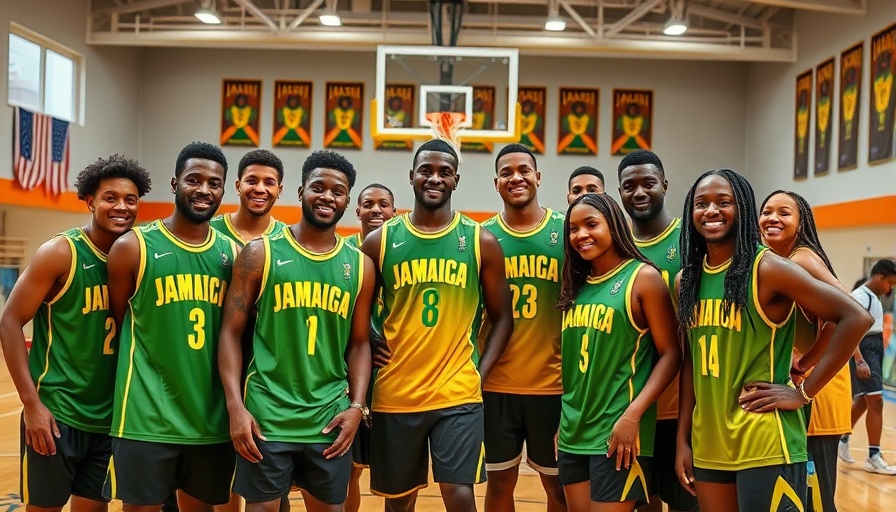 Jamaican national basketball team group photo in sports facility