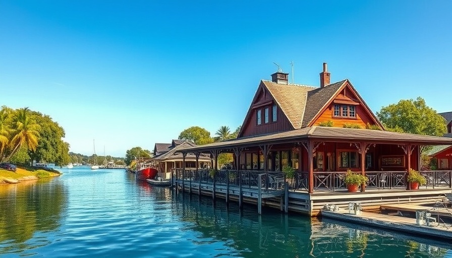 Charming Lighthouse Restaurant and Bar by the water with boats docked.