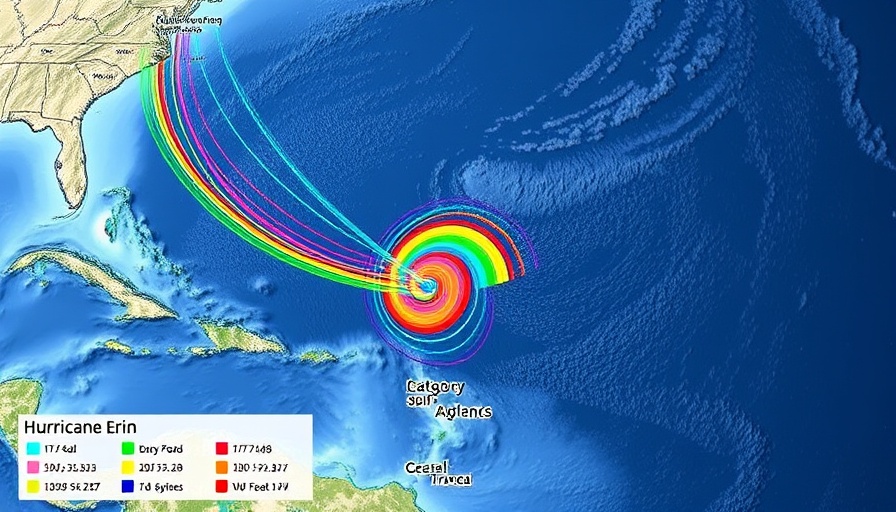 Category 5 Hurricane Erin projected paths over the Atlantic map.