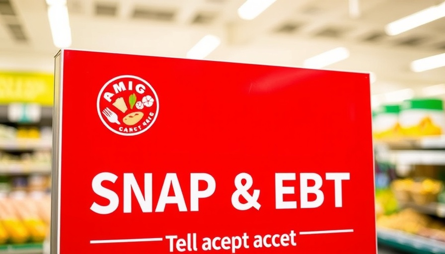 SNAP and EBT acceptance sign on red background, highlighting food program.