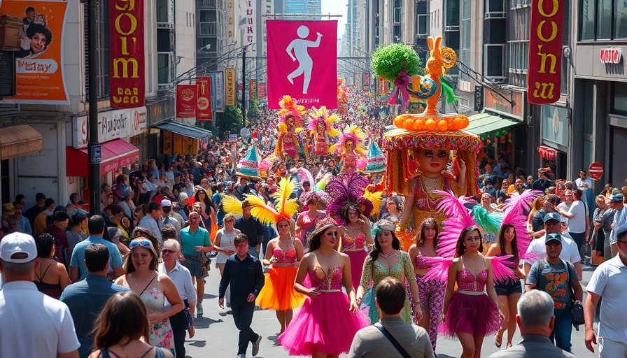 Notting Hill Carnival crowd and floats in lively street parade.