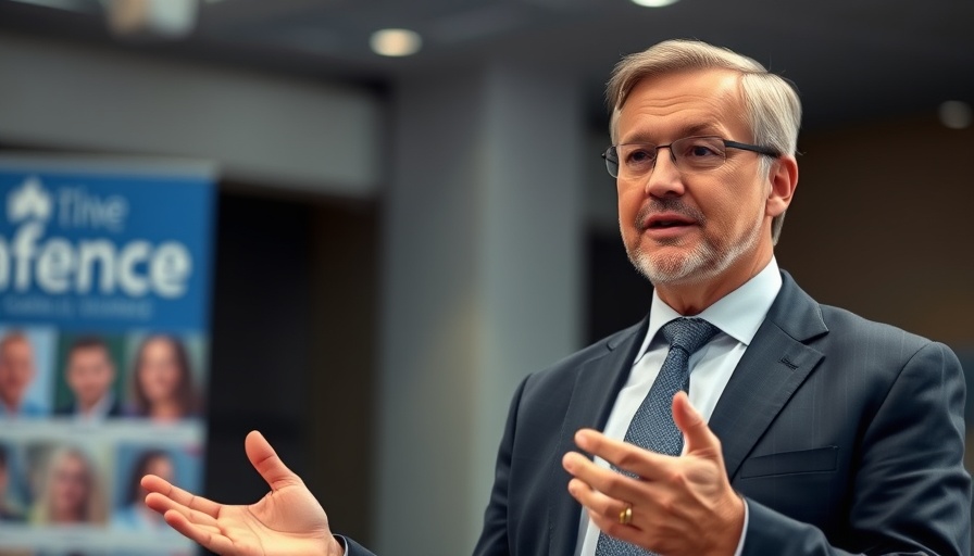 Man speaking at conference on digital currency expansion.