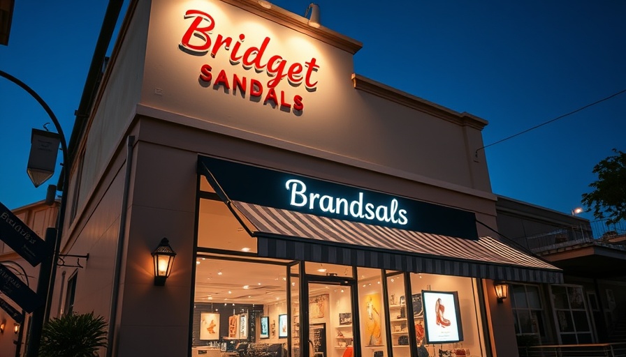 Bridget Sandals flagship store launch, elegant night view.