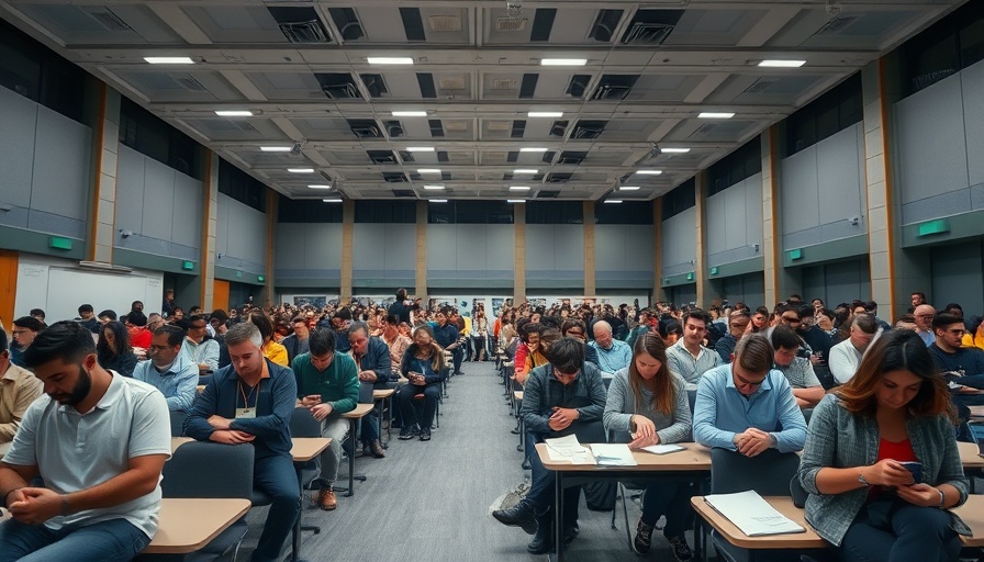 Participants in Shincheonji Bible Exam in organized hall.