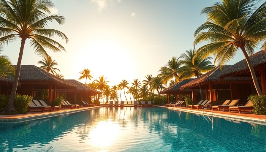 Tranquil Sandals Barbados poolside with lush greenery at sunset.