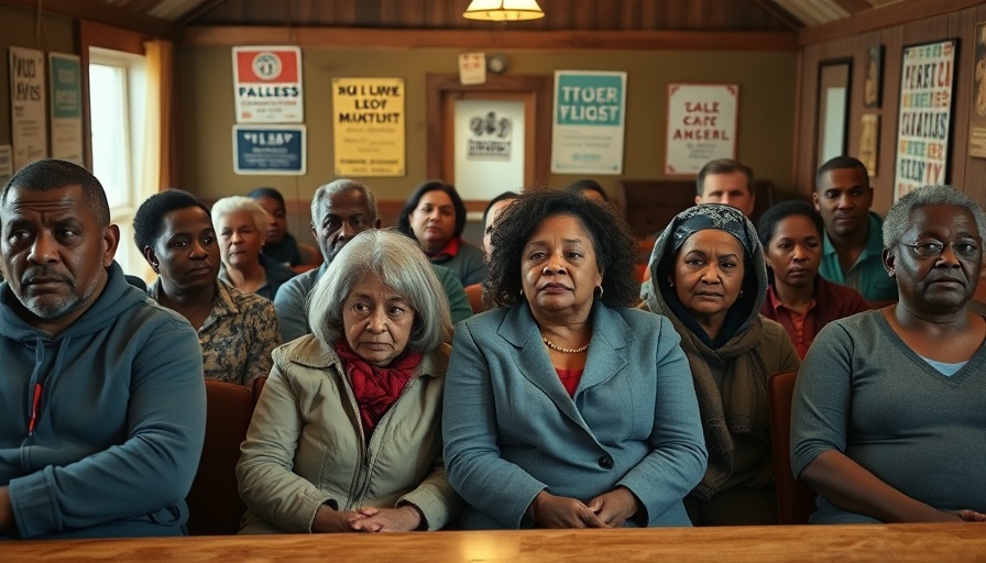 Residents looking despondent in community hall after election loss.