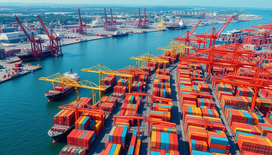 Bustling cargo port with shipping containers and cranes, US Coast Guard conditions on vessels from Suriname.