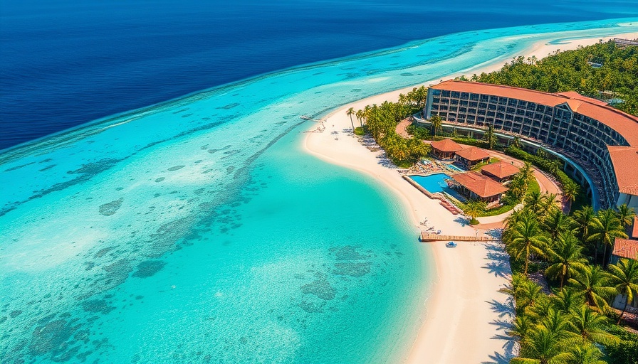 Aerial view of the best sandals resort in Saint Lucia with turquoise waters.