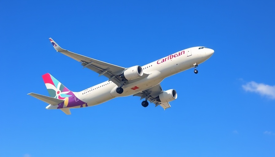 Caribbean Airlines airplane ascending, symbolizing Caribbean travel to France.