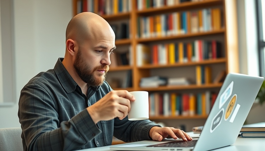 Man sipping tea while working on laptop for quick SEO tips