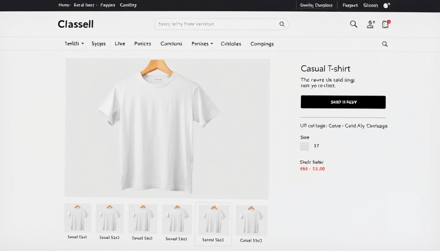 E-commerce product page showcasing t-shirt variations and sizes.