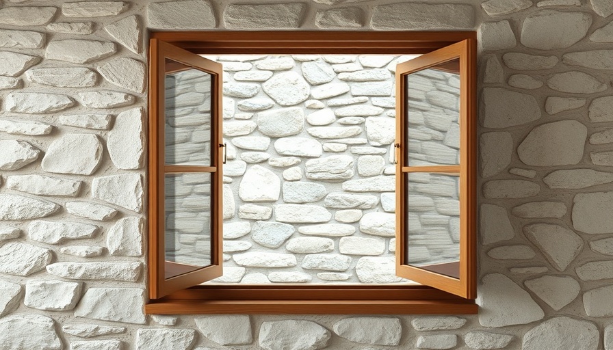 Open casement window with stone wall view and wooden frame.