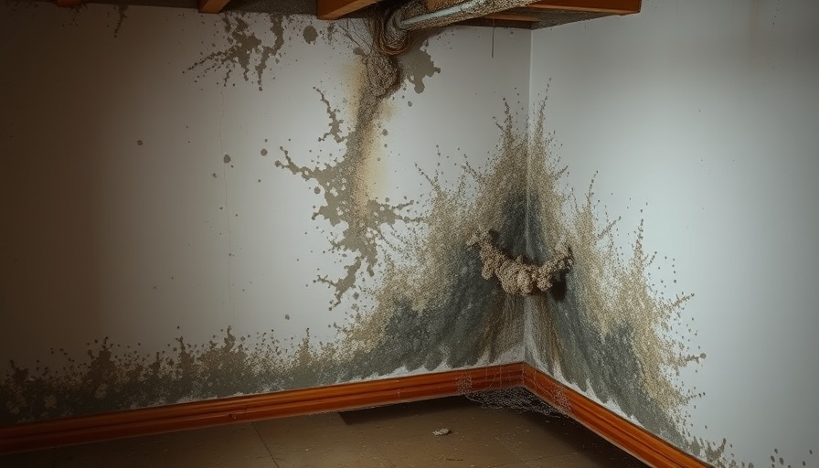 Corner of a basement wall showing significant mold buildup and damage.