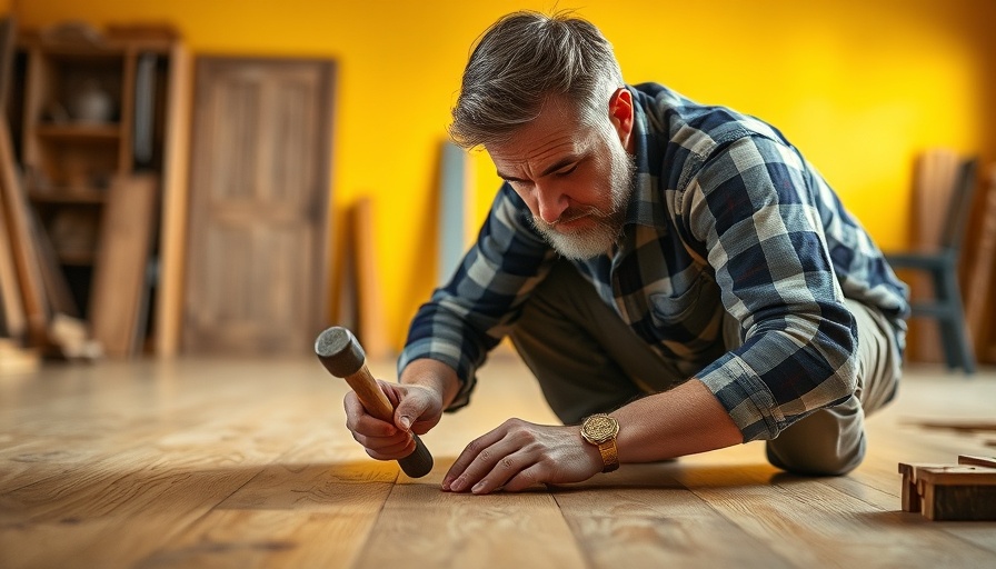 Craftsman using hammer for handy hammer hacks on wooden floor.