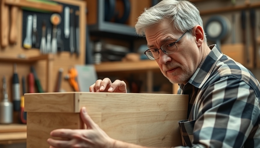 Middle-aged man repairing IKEA drawer in a workshop.