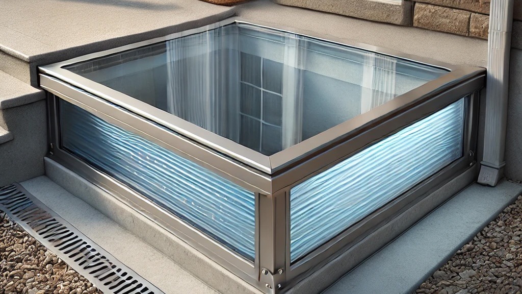 Aerial view of a metal window well for measuring window well covers.
