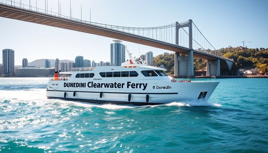 Clearwater Ferry service to Dunedin cruising under bridge.