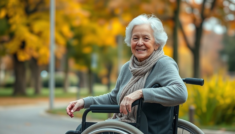 Older woman enjoying in wheelchair, outdoors, sunlit park scene.