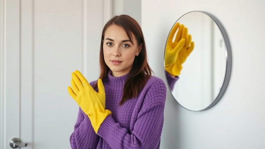 Young woman cleaning a mirror, maintaining a healthy clean home.