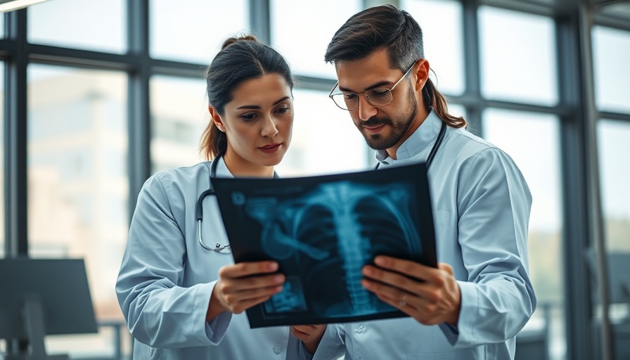 Doctors discussing lung X-ray amid Kansas Tuberculosis Outbreak.